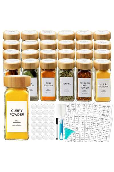 Arabest Glass Spice Jar Set – 24 Pieces (4 oz) with Stickers and Filling Funnel
