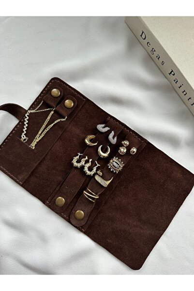 ringbox حقيبة مجوهرات من الجلد باللون البني الحار (100% جلد)