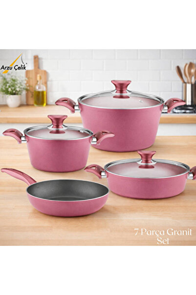 Arzu Çelik 7 Piece Granite Set Glass Lid - Plum