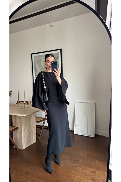 FMN Collection Women's Midi Length Belted Dress with Tie-Back Detail, Batwing...