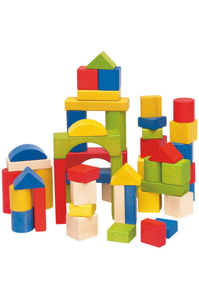 Woodyland Jucărie educativă cu blocuri colorate și din lemn (50 de bucăți)