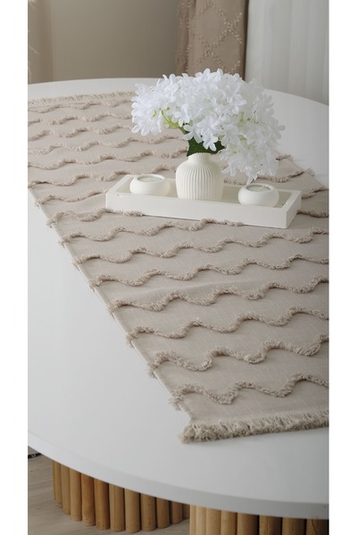 Meryemce Ev Tekstili BOHEM Zigzag Desenli Dekoratif Runner | Modern Masa Runner