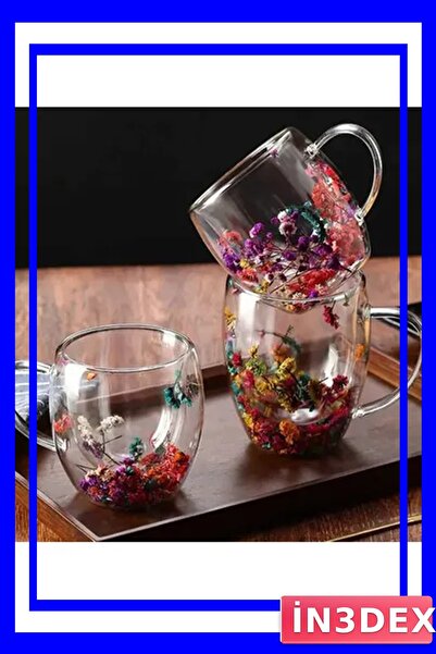 İN3DEX كوب بسعة 350 مل بتصميم زهور وجدار سميك