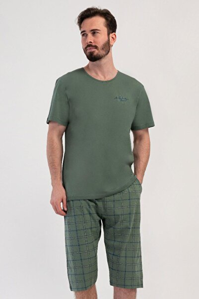 VİENETTA Men's Short Sleeve Khaki Capri Pajama Set C7T4N2804