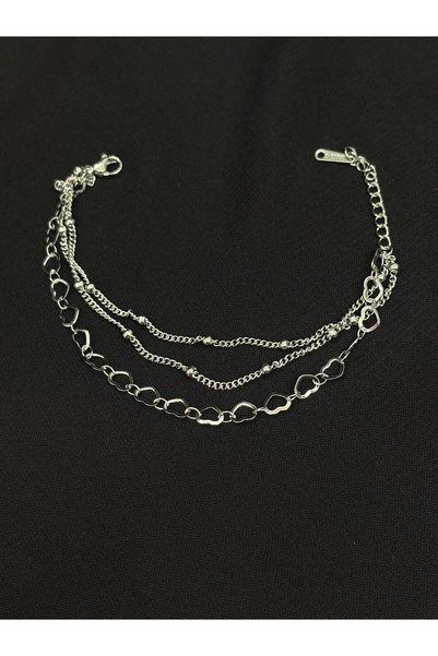 Melisa Takı & Aksesuar 316L Steel Silver Color Triple Heart Bracelet