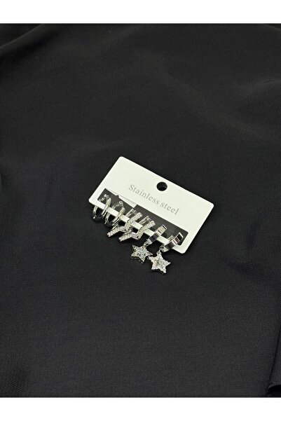 Melisa Takı & Aksesuar 316L Çelik Gümüş Renk 6lı, Set Küpe