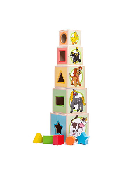 Woodyland Wooden Toy - Stacking Pyramid with Animals