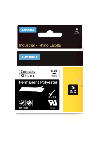 Dymo Rhino Thermal Label Tape 12mmx5.5m Black->White