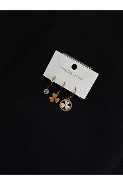 Melisa Takı & Aksesuar 316L Steel Rose Color 3-Piece Earrings