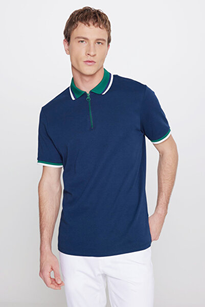 AC&Co / Altınyıldız Classics Men's Navy Blue-Green Regular Fit Wide Cut Polo ...