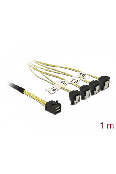 DELOCK Cablu Mini SAS HD SFF-8643 > 4 x SATA, 7 pini mamă, unghi 90° 1m