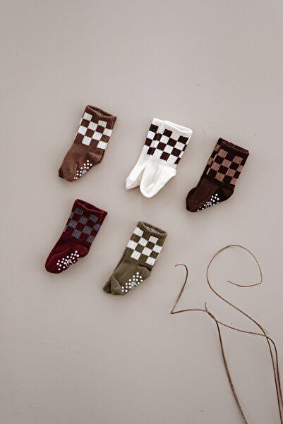 Oh La La Koala For Little Ones 5li Organik Pamuk Kaydırmaz Tabanlı Kareli Sok...