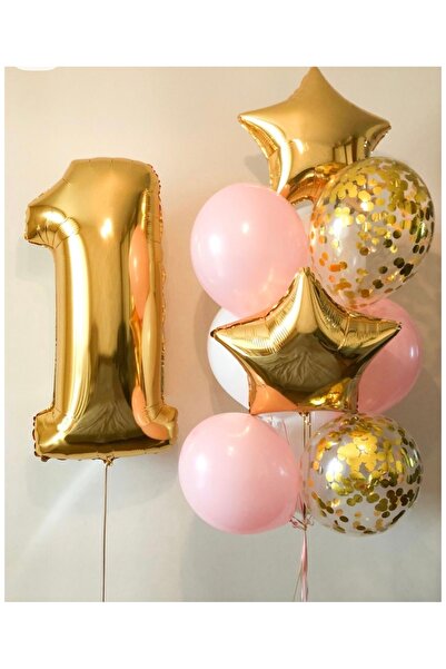 Çemrek Süs Parti Pink Gold 1 Year Old Balloon Set of 11
