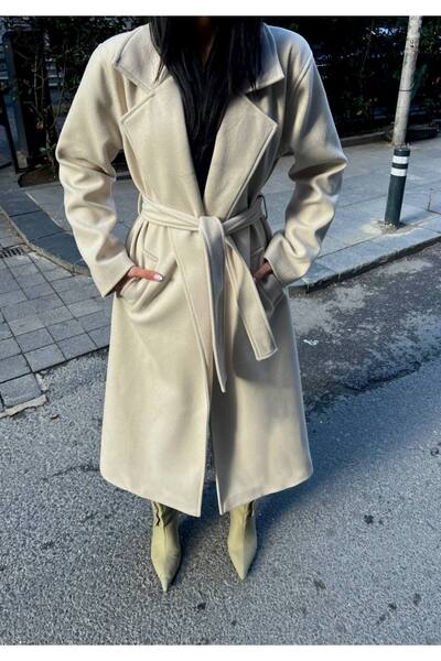 Vera Kadın Oversize Kuşaklı Kaşe Kaban - Premium Uzun Palto