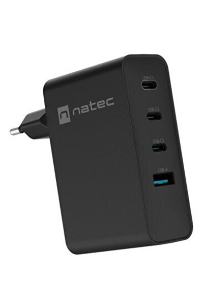 Natec Încărcător Ribera Gan 3x USB-C + 1x USB-A 100W PD Negru