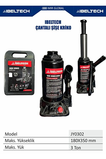 İBELTECH Profesyonel Seri Çantalı Çelik Şase 3 Ton Şişe Kriko