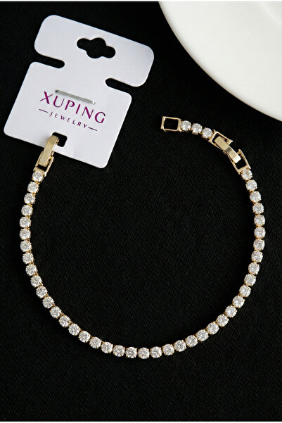 Modacaprea Xuping 14K SuYolu Taşlı Kadın Bileklik – 17+2 cm | Altın Renk Kara...