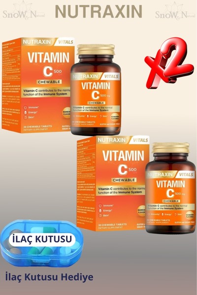 Nutraxin Chewable Vitamin C 500mg (Çiğnenebilir Form) 30 Tablet 2 ADET + Hap ...