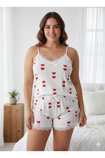 allure underwear Battal beden beyaz kırmızı kaplı şortlu takım