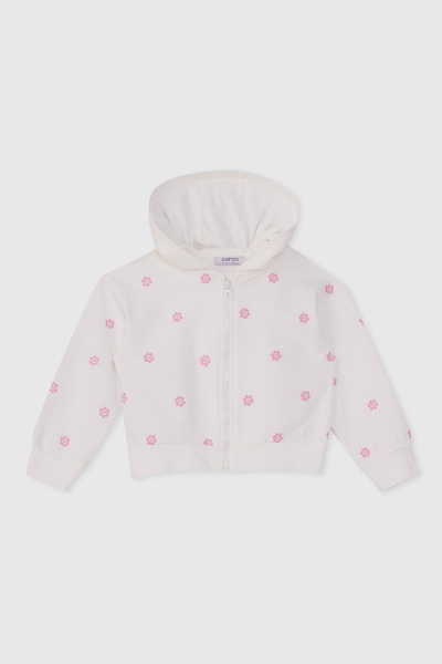 Panço Kız Çocuk Çiçek Baskılı Beyaz Sweatshirt