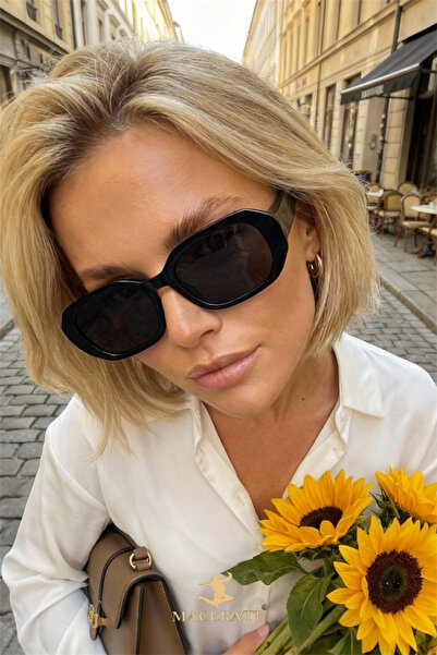MACERATİ Ceyc Thick Framed Design Rectangular Black Uv400 Sunglasses