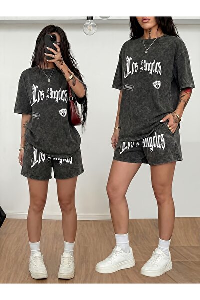 ship master Women's Washable Oversize Los Angeles Printed Shorts 2-Piece Set ...