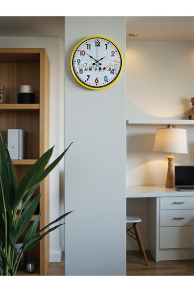 Leyaton ساعة حائط لغرفة الأطفال باللون الأصفر مقاس 36 سم LWLHM-YTRS345