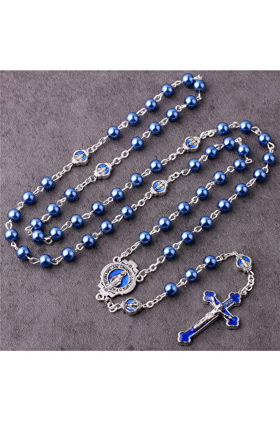 Tessero Religious cross necklace rosary, stainless steel, Tessero, blue