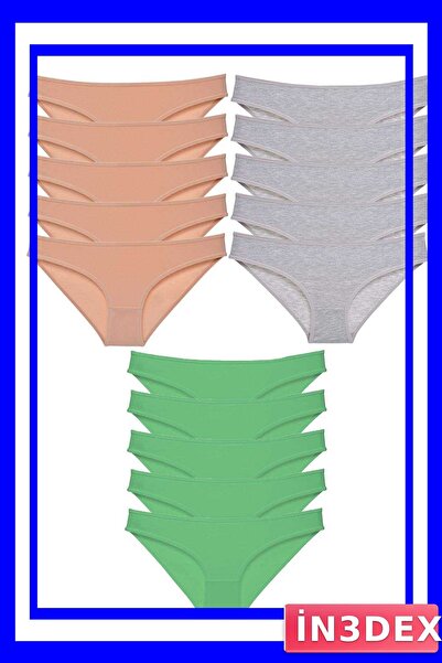 İN3DEX Lycra Women's Slip Panties Set 15 Pieces Skin Gray Green