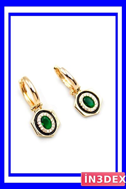 İN3DEX Green Stone Detailed Women's Earring Models
