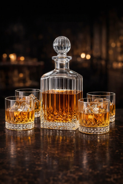 MADAME LUDA Premium Whiskey Glass-Cup/Wine Decanter Set. (4 Glasses+1 Carafes...