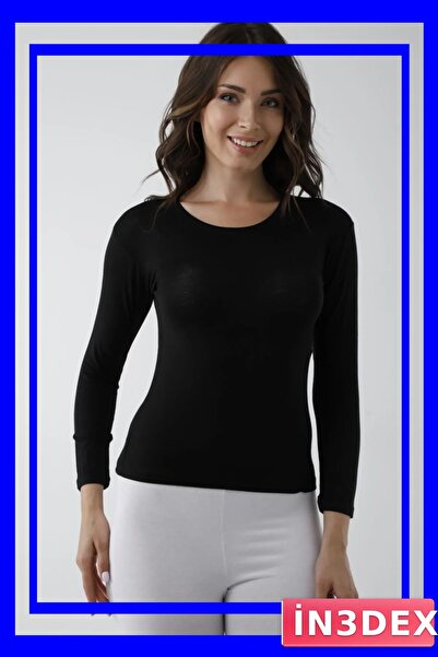 İN3DEX بدلة نسائية سوداء بأكمام طويلة من الليكرا