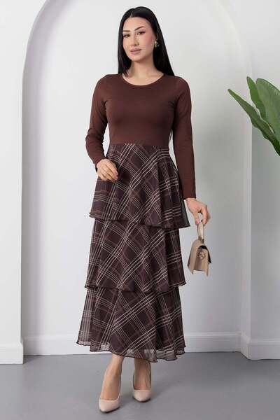 PULLIMM Layered Skirt Crew Neck Dress 2026-4553