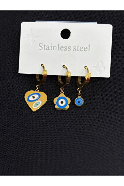 Melisa Takı & Aksesuar 316L Steel Gold Color 3 Piece Earrings