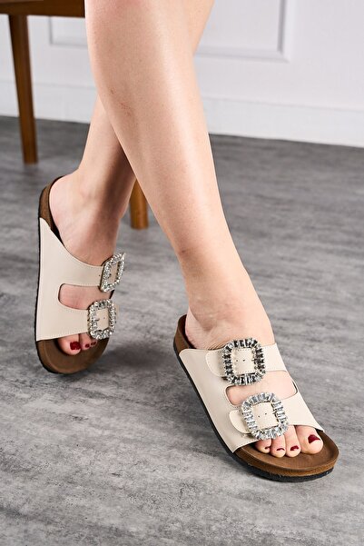 Allyup Daily Women's Slippers with Stones, Double Straps, Cork Sole, Thick So...