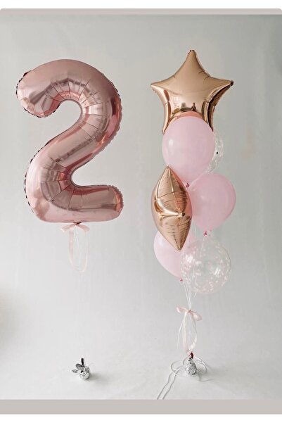 Çemrek Süs Parti Rosegold 2 Year Old White Pink Balloon Set of 11