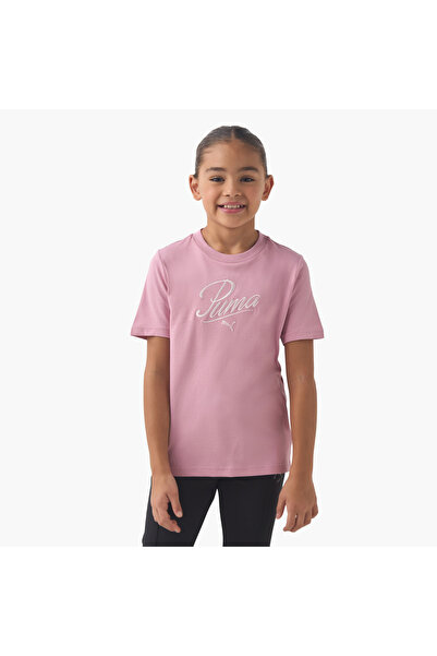 Puma Girls Crew Neck T-shirt with Logo Embroidery - Cotton - Short Sleeves
