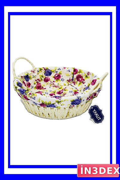 İN3DEX سلة خبز دائرية من الخوص بتصميم أحمر مع قماش