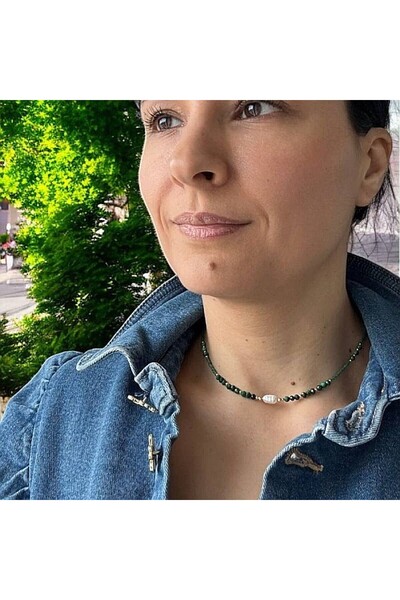 Ezera Elina Choker Necklace made of Miyuki beads green with Malachite and 925...