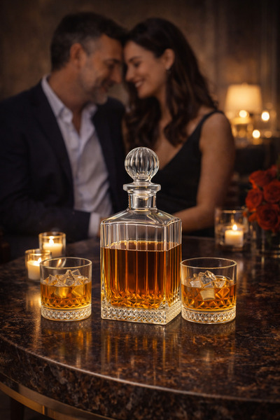 MADAME LUDA Premium Whiskey Glass-Cup/Wine Decanter Set. (2 Glasses+1 Decante...