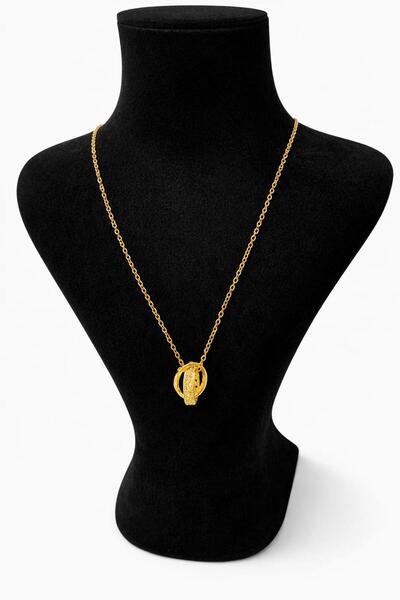 LuneraDesign Steel Women's Gold Color Double Ring Stone Necklace – Elegant fo...