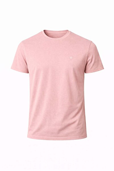 no44 Erkek Tişört Flamlı Modal Bisiklet Yakalı Pudra Pembne T-Shirt