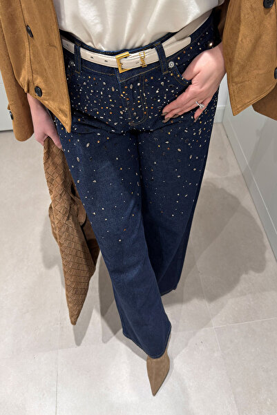 MAGARDE Premium Jeans with Stones on the Front - Dark Navy Blue