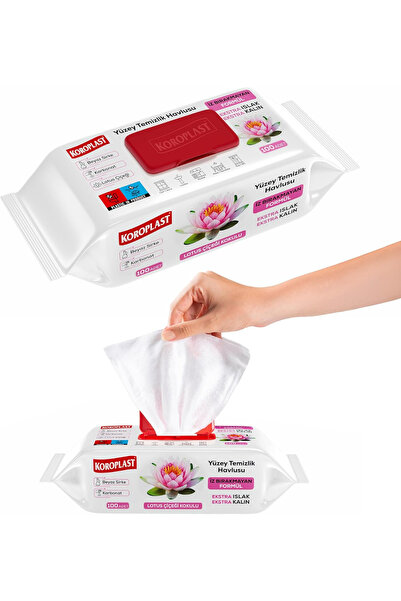 Koroplast Yüzey Temizlik Havlu ve Mendil 100'lü Lotus Kokulu Sirke Karbonatlı...