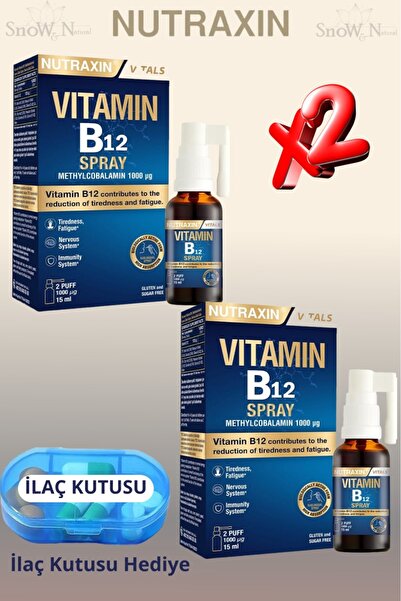 Nutraxin Vitamin B12 Sprey 1000 µg Metilkobalamin 15ml 2 ADET + Hap Kutusu He...