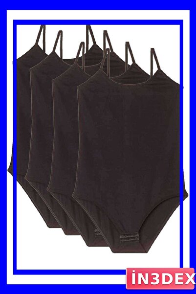 İN3DEX طقم ملابس داخلية نسائي مكون من 4 قطع مع حمالات حبلية باللون الأسود