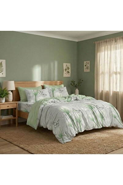 Pucioasa Duvet Cover Set with Stretchy in fine fabric, 6 pieces, Green Tulips