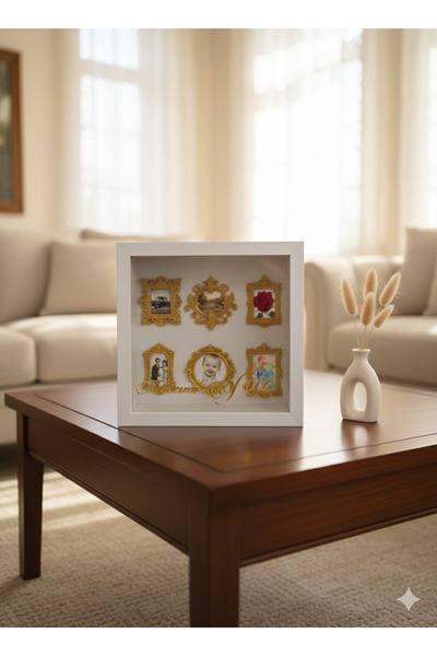 Verda Çerçeve 25X25 cm White Museum of Our Deep Love Frame with 6 Gold Frames