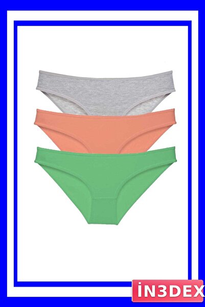 İN3DEX Lycra Women's Slip Panties 3-Piece Set Gray and Green Color Options