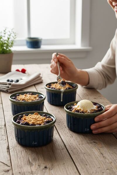 Lia Porselen 4'lü Suffle kabı seti 10 cm - Lacivert